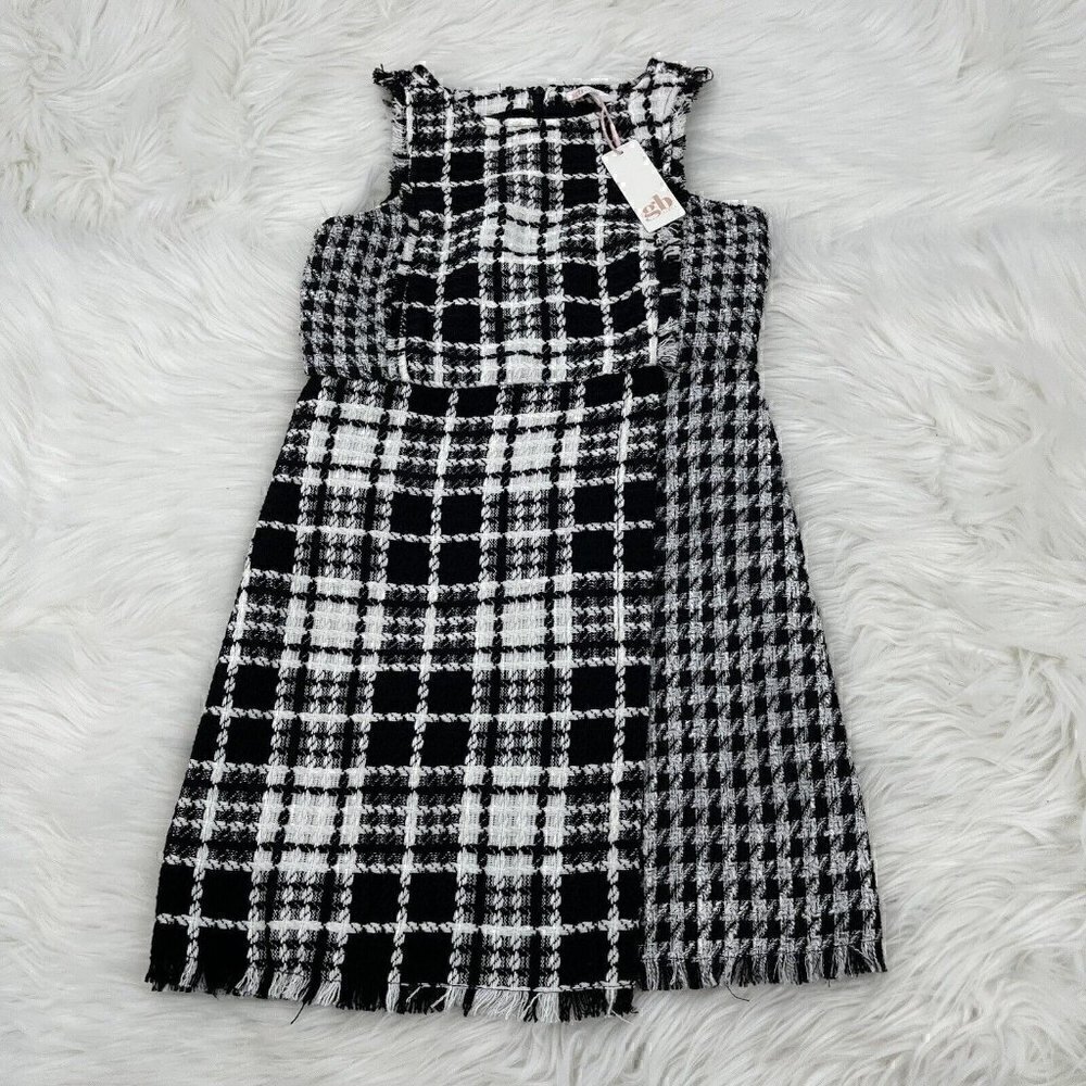 NEW gb Girls Dress Size 10 Tis The Season Boucle A-Line Black White Knee Length